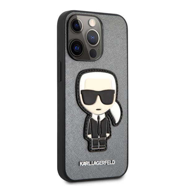 Karl Lagerfeld Ikonik Patch Saffiano Hard Case Θήκη προστασίας από δερματίνη – iPhone 13 Pro (ασημί – KLHCP13LOKPG)