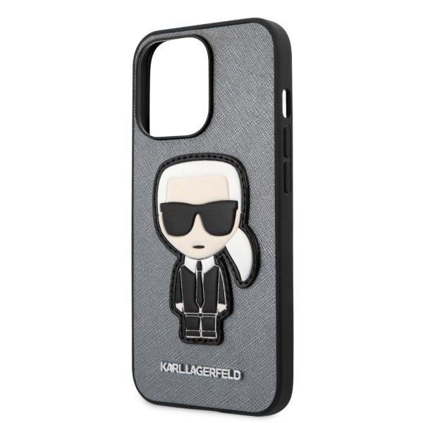 Karl Lagerfeld Ikonik Patch Saffiano Hard Case Θήκη προστασίας από δερματίνη – iPhone 13 Pro (ασημί – KLHCP13LOKPG)