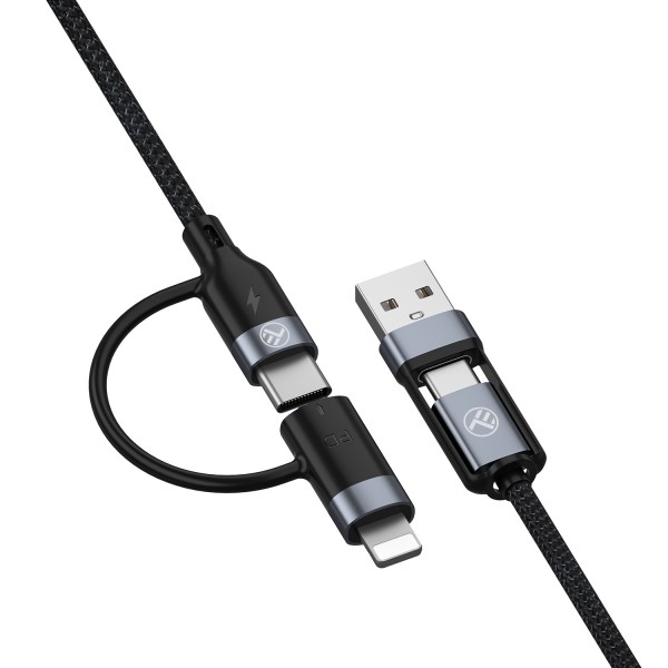 Καλώδιο φόρτισης και δεδομένων Tellur Data Cable 4-in-1 USB/USB-C σε USB-C/Lightning - 1 μέτρο σε μαύρο χρώμα