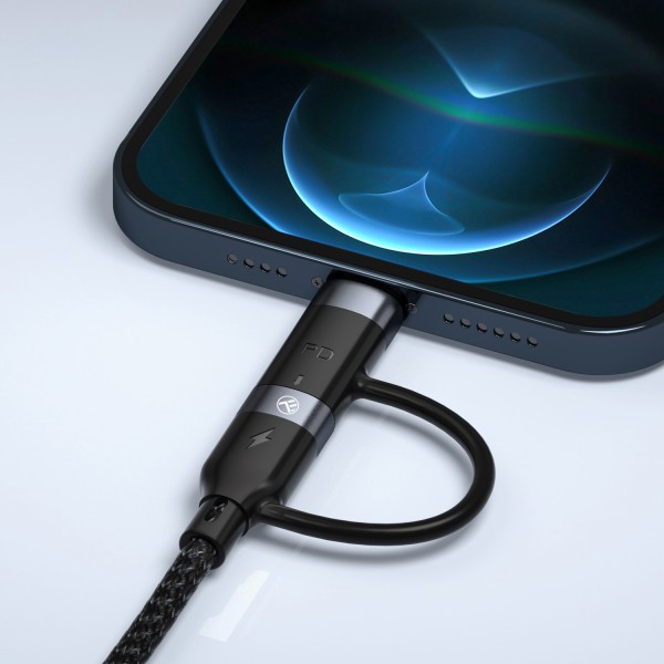 Καλώδιο φόρτισης και δεδομένων Tellur Data Cable 4-in-1 USB/USB-C σε USB-C/Lightning - 1 μέτρο σε μαύρο χρώμα