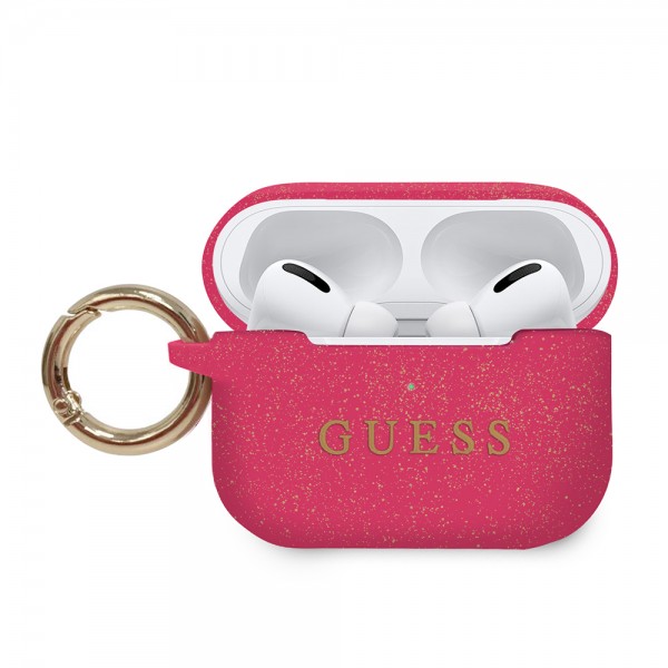 Guess Printed Logo Silicone Case Θήκη προστασίας από σιλικόνη για Apple Airpods Pro (Fuchsia/Glitter)