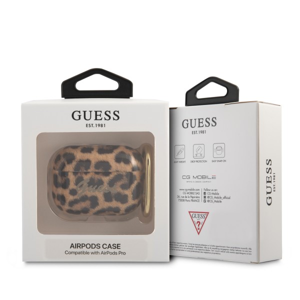 Guess Script Metal Logo Collection Θήκη προστασίας Leopard για Apple Airpods Pro (Χρυσό)