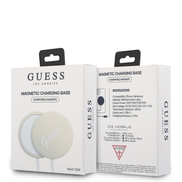 Guess Vintage Script Logo Wireless Magsafe Charger Pad Μοντέρνος Ασύρματος Φορτιστής Qi 15W για smartphone σε χρυσό