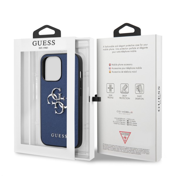 Guess “4G Logo Collection” Hard Case PU Leather Θήκη προστασίας από δερματίνη – iPhone 13 Pro (Μπλε)