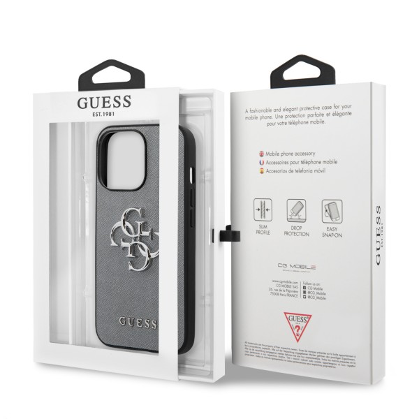 Guess “4G Logo Collection” Hard Case PU Leather Θήκη προστασίας από δερματίνη – iPhone 13 Pro Max (Γκρι)