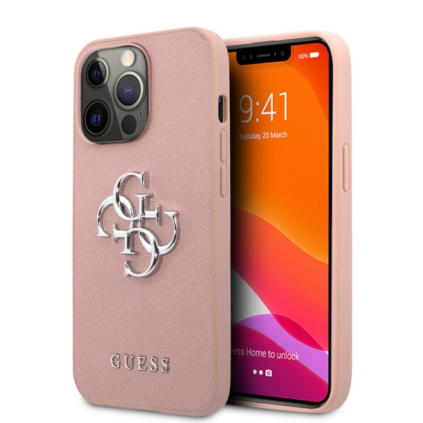 Guess “4G Logo Collection” Hard Case PU Leather Θήκη προστασίας από δερματίνη – iPhone 13 Pro Max (Ροζ)