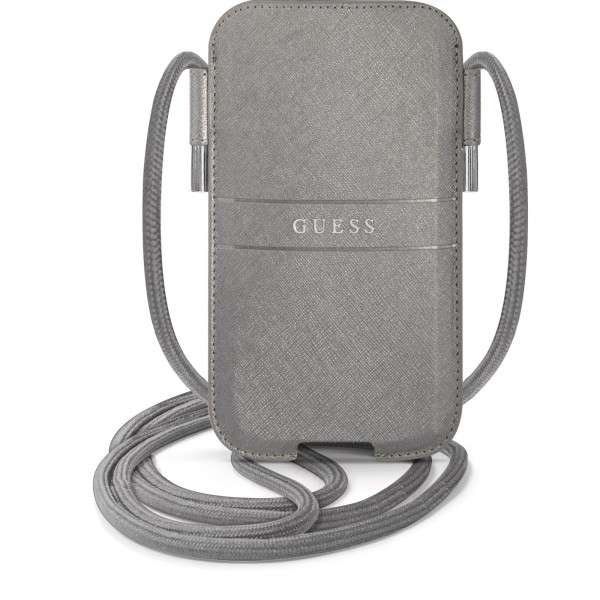 Guess Saffiano Pouch with cord Τσαντάκι κατάλληλο για smartphone Small / Medium (170x95mm) με κορδονάκι (Grey - GUPHMPSASBGR)