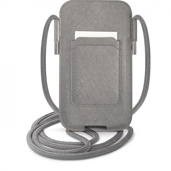 Guess Saffiano Pouch with cord Τσαντάκι κατάλληλο για smartphone Small / Medium (170x95mm) με κορδονάκι (Grey - GUPHMPSASBGR)