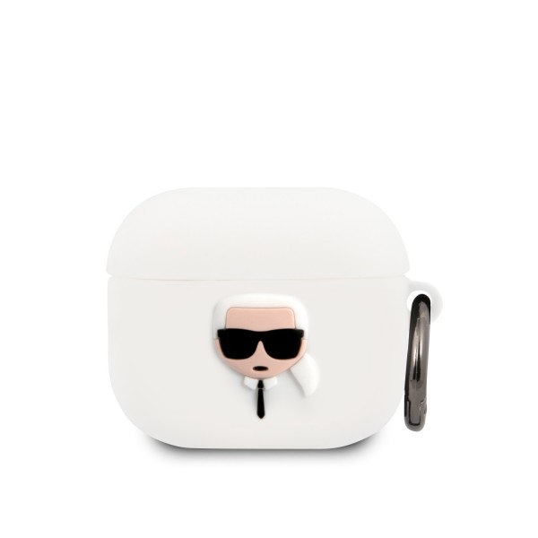 Karl Lagerfeld Embossed Logo Karl’s Head Collection Θήκη προστασίας από σιλικόνη για Apple Airpods 3 Λευκό #KLACA3SILKHWH