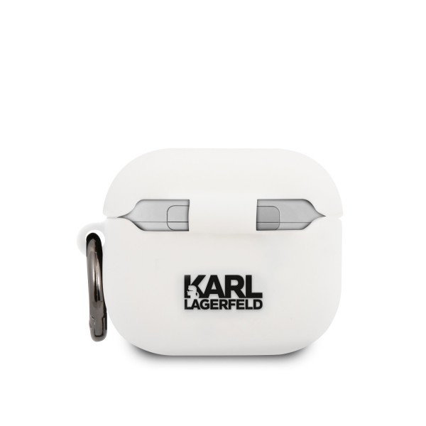 Karl Lagerfeld Embossed Logo Karl’s Head Collection Θήκη προστασίας από σιλικόνη για Apple Airpods 3 Λευκό #KLACA3SILKHWH