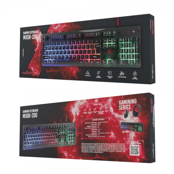 Maxlife MXGK-200 Gaming Πληκτρολόγιο με US QWERTY Layout και καλώδιο 1,8 μέτρα σε μαύρο χρώμα