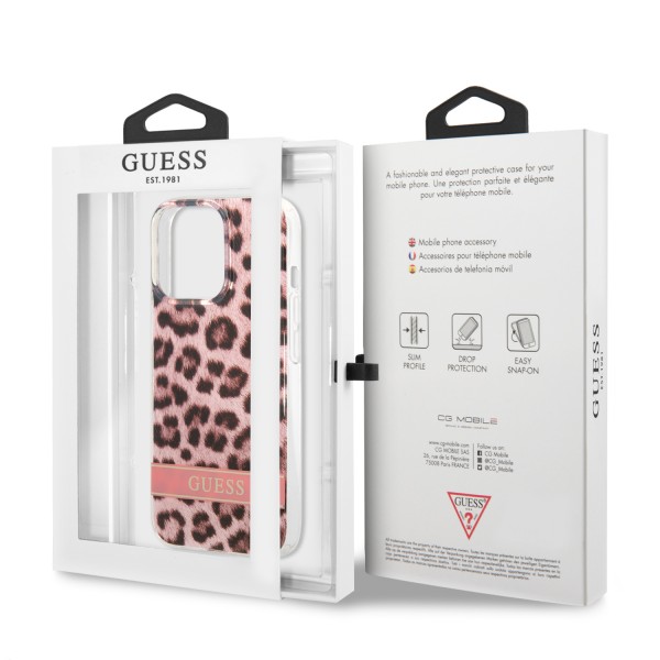 Guess Leopard Electro Stripe Hard Case Θήκη προστασίας με animal print σχεδίαση για iPhone 13 Pro Max (Ροζ/Leopard)