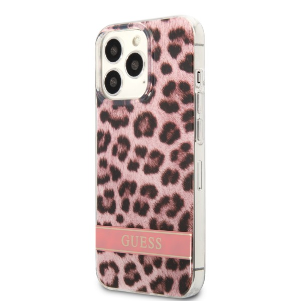 Guess Leopard Electro Stripe Hard Case Θήκη προστασίας με animal print σχεδίαση για iPhone 13 Pro Max (Ροζ/Leopard)