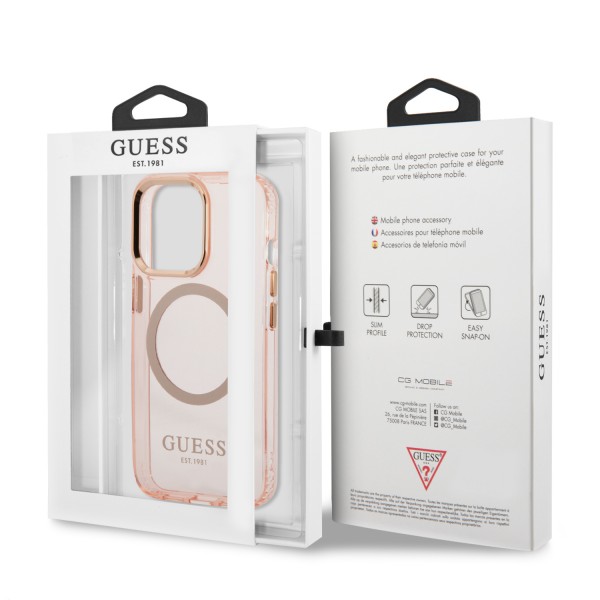 Guess Translucent MagSafe Compatible Back Cover Διάφανη Θήκη προστασίας συμβατή με MagSafe – Apple iPhone 13 Pro (Ροζ)