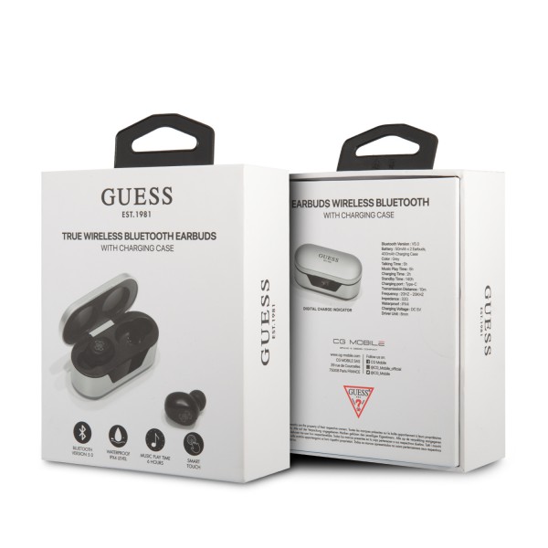 Guess Bluetooth Stereo Headset 5.0 True Wireless Ασύρματα Ακουστικά & θήκη φόρτισης (Silver - GUTWST31EG)