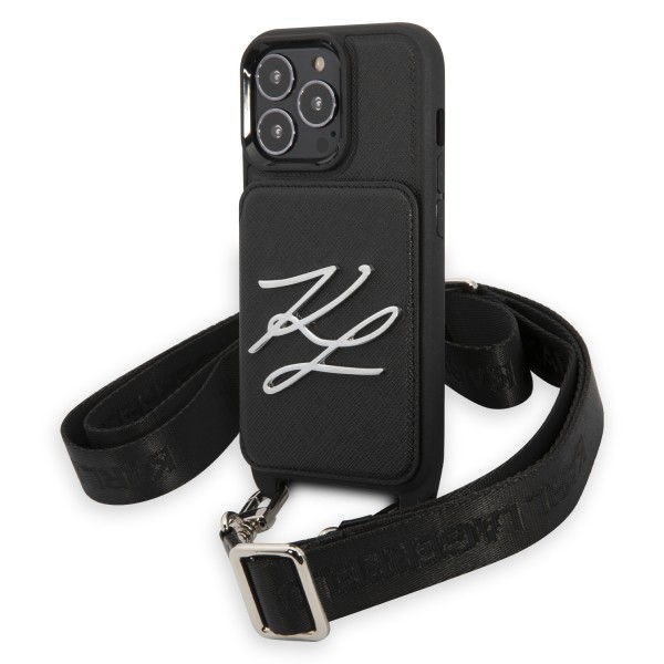 Karl Lagerfeld Crossbody Autograph Saffiano Hard Case Karl's Head Θήκη προστασίας από δερματίνη με λουράκι – iPhone 13 Pro (Μαύρο - KLHCP13LSAKLCK)