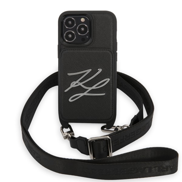 Karl Lagerfeld Crossbody Autograph Saffiano Hard Case Karl's Head Θήκη προστασίας από δερματίνη με λουράκι – iPhone 13 Pro (Μαύρο - KLHCP13LSAKLCK)