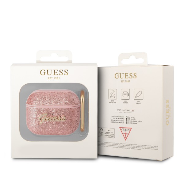 Guess Glitter Flakes Case Θήκη προστασίας από σιλικόνη για Apple Airpods 3 (Glitter Pink)