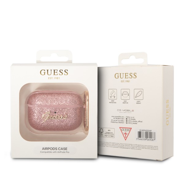 Guess Glitter Flakes Case Θήκη προστασίας από σιλικόνη για Apple Airpods Pro (Glitter Pink)