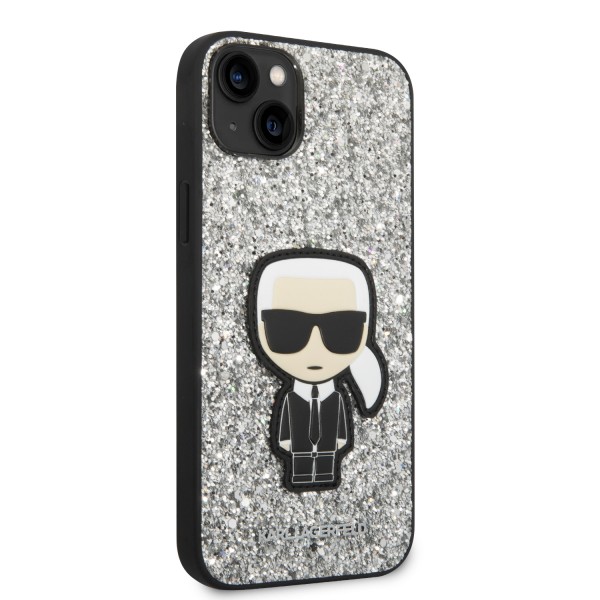 Karl Lagerfeld Glitter Flakes Case with Ikonik Patch and Metal Logo Θήκη προστασίας από σιλικόνη – iPhone 14 Plus (Glitter Silver) #KLHCP14MGFKPG