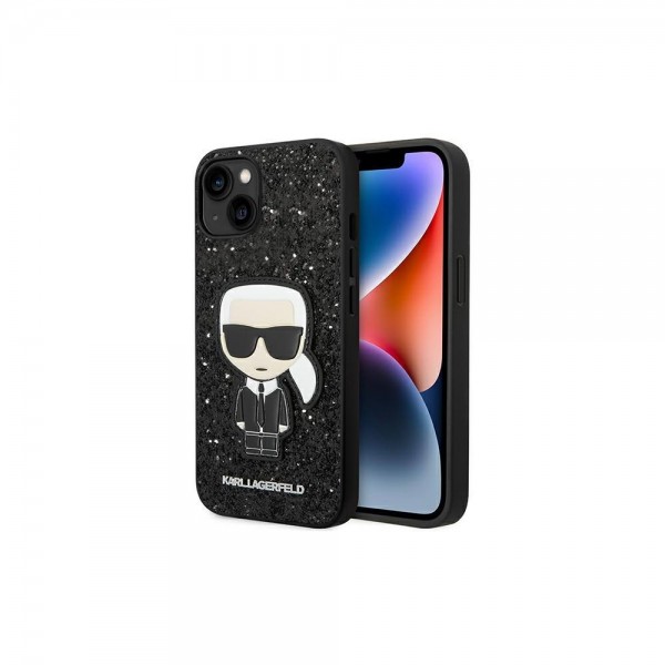 Karl Lagerfeld Glitter Flakes Case with Ikonik Patch and Metal Logo Θήκη προστασίας από σιλικόνη – iPhone 14 Plus (Glitter Black) #KLHCP14MGFKPK