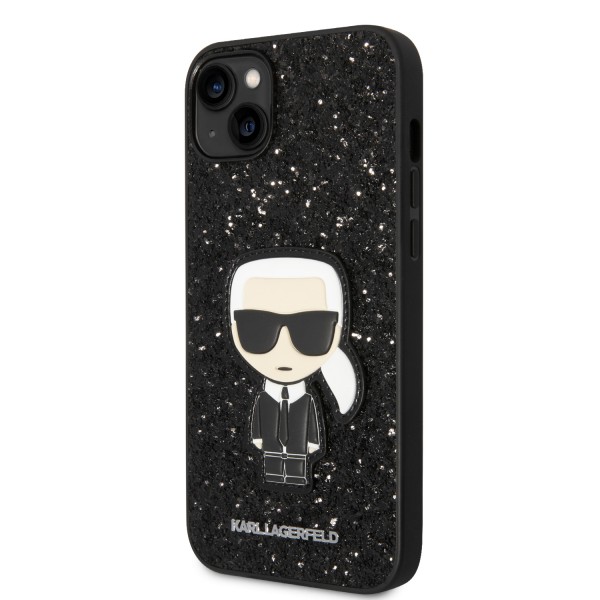 Karl Lagerfeld Glitter Flakes Case with Ikonik Patch and Metal Logo Θήκη προστασίας από σιλικόνη – iPhone 14 Plus (Glitter Black) #KLHCP14MGFKPK