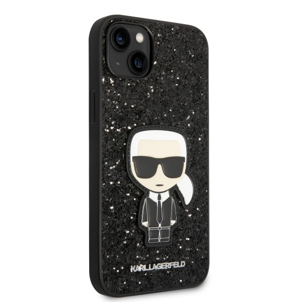 Karl Lagerfeld Glitter Flakes Case with Ikonik Patch and Metal Logo Θήκη προστασίας από σιλικόνη – iPhone 14 Plus (Glitter Black) #KLHCP14MGFKPK