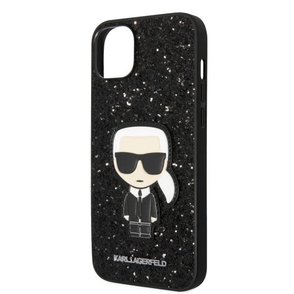 Karl Lagerfeld Glitter Flakes Case with Ikonik Patch and Metal Logo Θήκη προστασίας από σιλικόνη – iPhone 14 Plus (Glitter Black) #KLHCP14MGFKPK