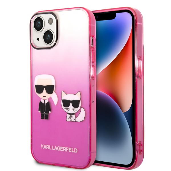 Karl Lagerfeld Ikonik Gradient Transparent Case Karl and Choupette Θήκη προστασίας από σιλικόνη – iPhone 14 (Clear / Gradient Pink)