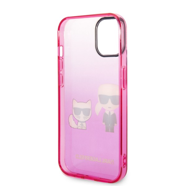 Karl Lagerfeld Ikonik Gradient Transparent Case Karl and Choupette Θήκη προστασίας από σιλικόνη – iPhone 14 (Clear / Gradient Pink)