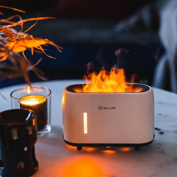 Tellur Flame Aroma Diffuser Ηλεκτρονικός υγραντήρας τηλεχειριζόμενος σε λευκό χρώμα (TLL441121)