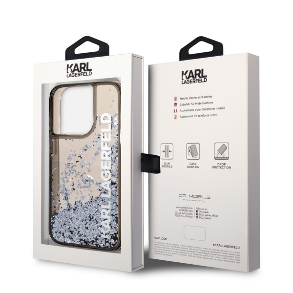 Karl Lagerfeld Liquid Glitter Translucent Case Elongated Logo Θήκη προστασίας – iPhone 14 Pro (Clear Black/Glitter)