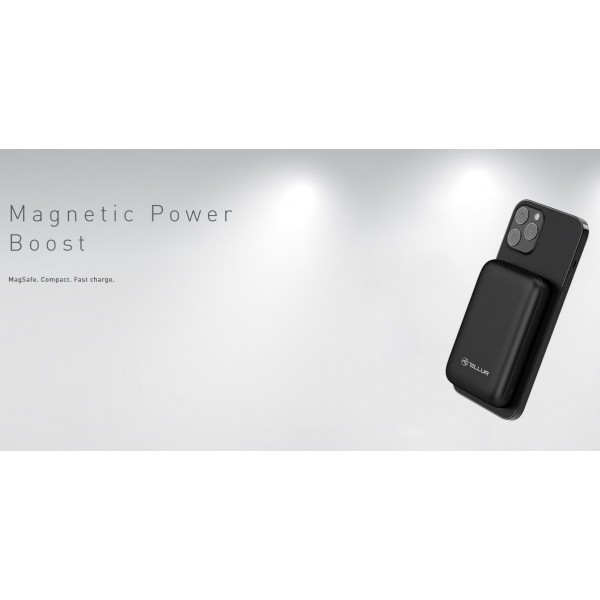 Tellur Compact Pro WPD101 Μαγνητικό Φορητό Power Bank 10.000mAh σε μαύρο χρώμα (TLL158381)