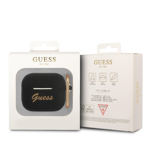 Guess Vintage Script Gold Logo Θήκη προστασίας από σιλικόνη για Apple Airpods 3 (Μαύρη/Χρυση) #GUA3SLSMK