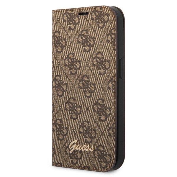 Guess “4G Logo Collection” Script Metal Logo Θήκη προστασίας από δερματίνη τύπου folio – iPhone 14 Plus (Καφέ) #GUBKP14MHG4SHW