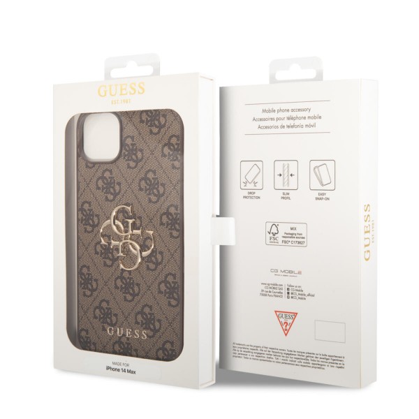 Guess “4G Logo Collection” Hard Case PU Leather Θήκη προστασίας από δερματίνη – iPhone 14 Plus (Καφέ) #GUHCP14M4GMGBR