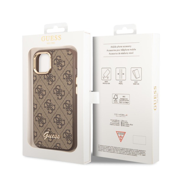 Guess “4G Logo Collection” Script Metal Logo Θήκη προστασίας από δερματίνη – iPhone 14 Plus (Καφέ)