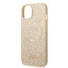 Guess Glitter Flakes Case with Ikonik Patch and Vintage Script Logo Θήκη προστασίας από σιλικόνη – iPhone 14 Plus (Glitter Gold) #GUHCP14MHGGSHD