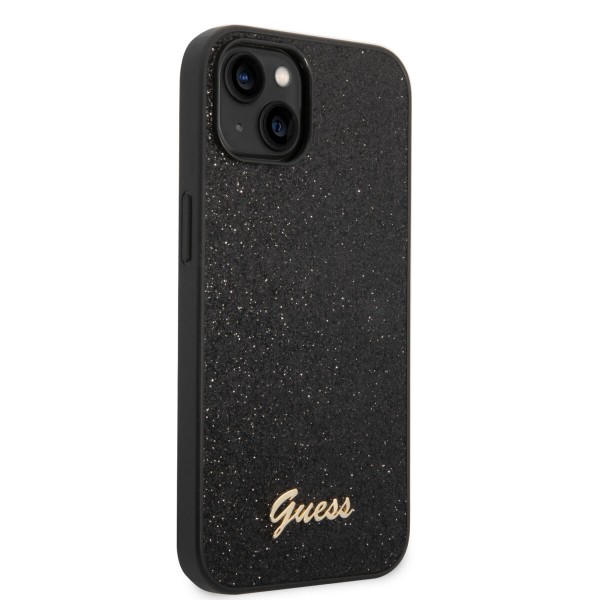 Guess Glitter Flakes Case with Ikonik Patch and Vintage Script Logo Θήκη προστασίας από σιλικόνη – iPhone 14 Plus (Glitter Black) #GUHCP14MHGGSHK