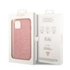 Guess Glitter Flakes Case with Ikonik Patch and Vintage Script Logo Θήκη προστασίας από σιλικόνη – iPhone 14 Plus  (Glitter Pink)