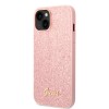 Guess Glitter Flakes Case with Ikonik Patch and Vintage Script Logo Θήκη προστασίας από σιλικόνη – iPhone 14 Plus  (Glitter Pink)