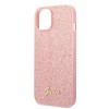 Guess Glitter Flakes Case with Ikonik Patch and Vintage Script Logo Θήκη προστασίας από σιλικόνη – iPhone 14 Plus  (Glitter Pink)