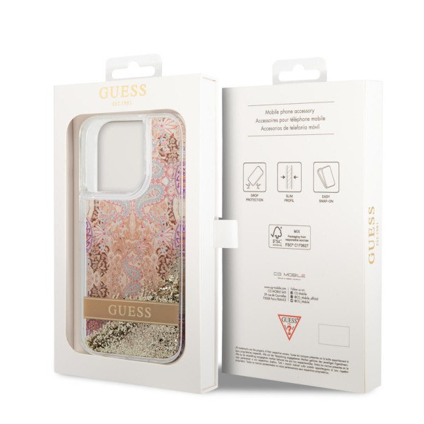 Guess Liquid Glitter Paisley Gold Collection Θήκη προστασίας από σιλικόνη – iPhone 14 Pro Max (Gold) #GUHCP14XLFLSD