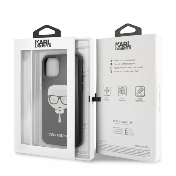 Karl Lagerfeld Double Layer Glitter Hard Case Karl's Head Θήκη προστασίας από σιλικόνη – Apple iPhone 11 Pro (Μαύρο)