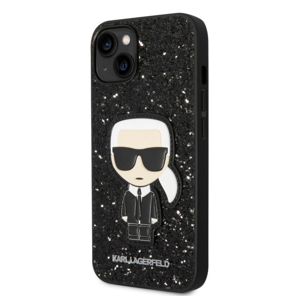 Karl Lagerfeld Glitter Flakes Case with Ikonik Patch and Metal Logo Θήκη προστασίας από σιλικόνη – iPhone 14 (Glitter Black)