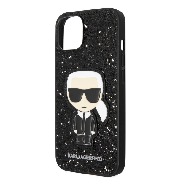 Karl Lagerfeld Glitter Flakes Case with Ikonik Patch and Metal Logo Θήκη προστασίας από σιλικόνη – iPhone 14 (Glitter Black)