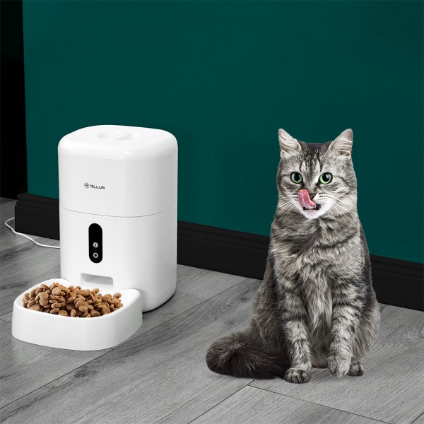 Tellur Smart WiFi Pet Feeder 4L & UltraHD Camera Έξυπνη τηλεχειριζόμενη WiFi Ποτίστρα/ταΐστρα 4 λίτρων Γάτας/Σκύλου με ενσωματωμένη κάμερα σε χρώμα λευκό