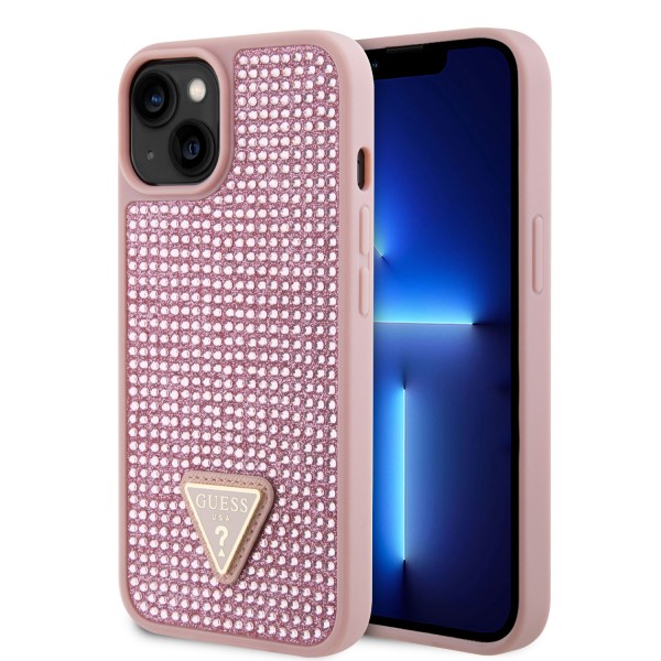 Guess “Rhinestones Triangle Metal Logo Collection” Θήκη προστασίας για iPhone 14 Ροζ #GUHCP14SHDGTPP