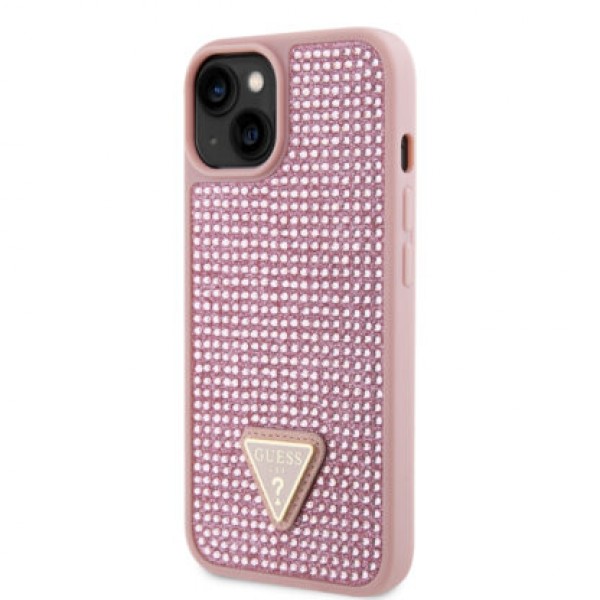 Guess “Rhinestones Triangle Metal Logo Collection” Θήκη προστασίας για iPhone 14 Ροζ #GUHCP14SHDGTPP