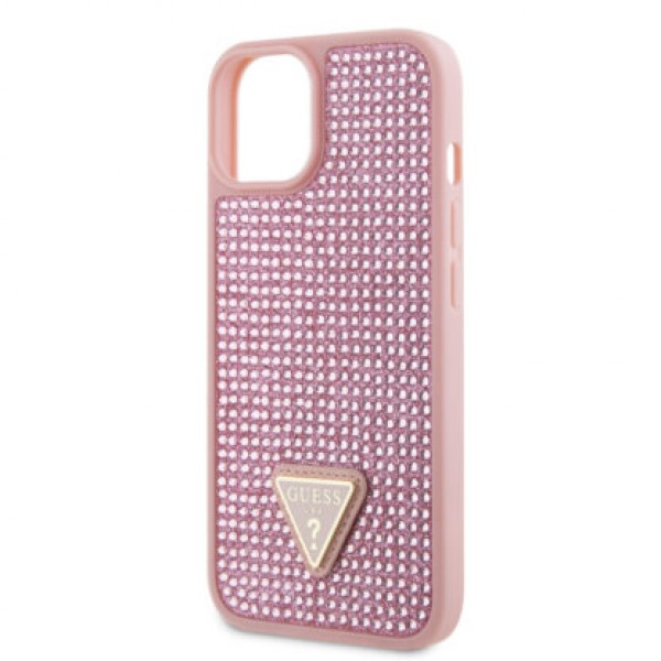 Guess “Rhinestones Triangle Metal Logo Collection” Θήκη προστασίας για iPhone 14 Ροζ #GUHCP14SHDGTPP